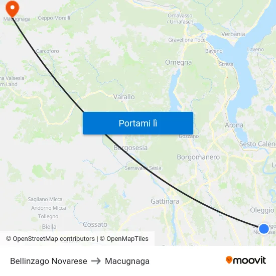 Bellinzago Novarese to Macugnaga map