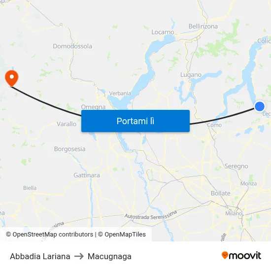 Abbadia Lariana to Macugnaga map