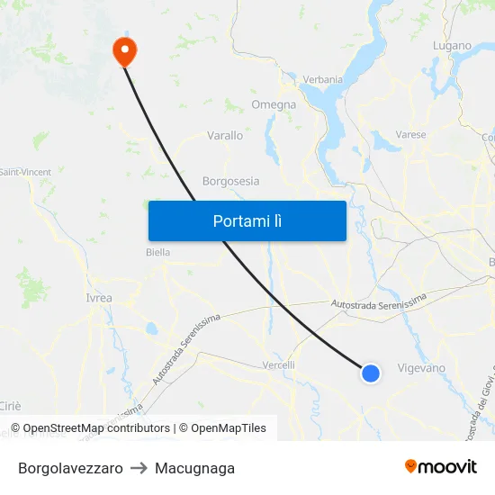 Borgolavezzaro to Macugnaga map