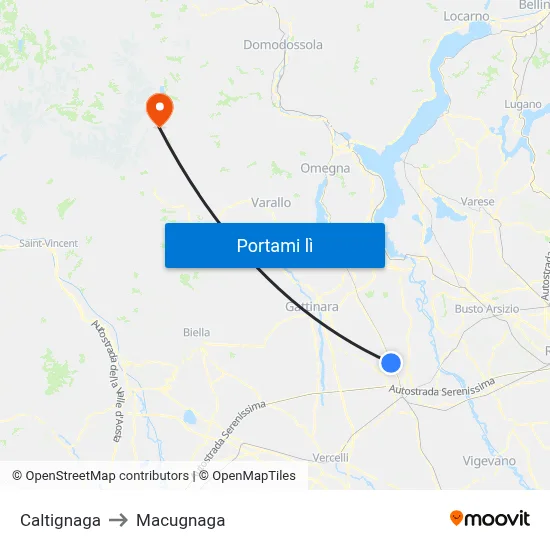 Caltignaga to Macugnaga map