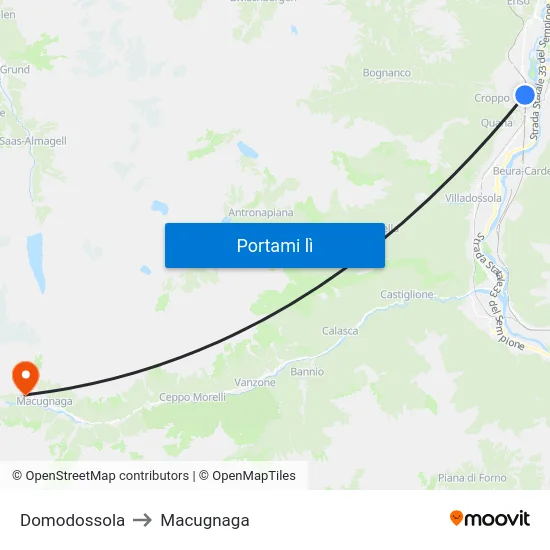 Domodossola to Macugnaga map