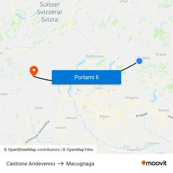Castione Andevenno to Macugnaga map
