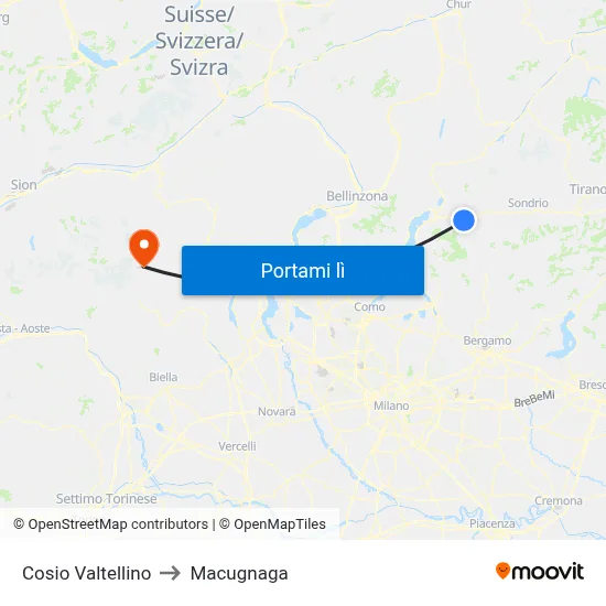 Cosio Valtellino to Macugnaga map