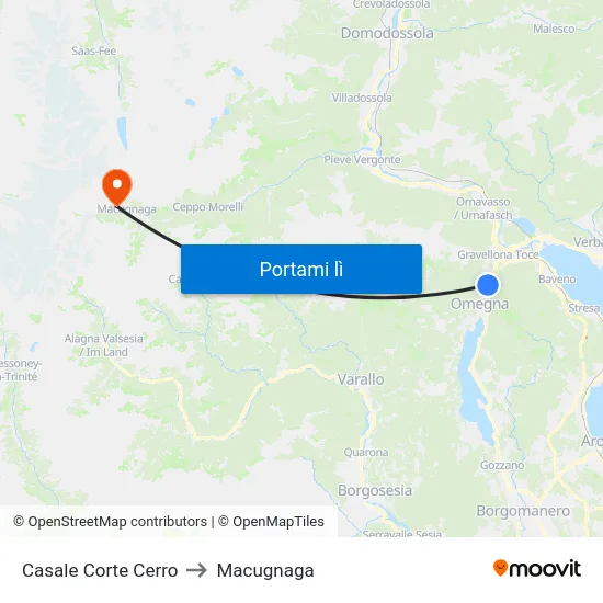 Casale Corte Cerro to Macugnaga map
