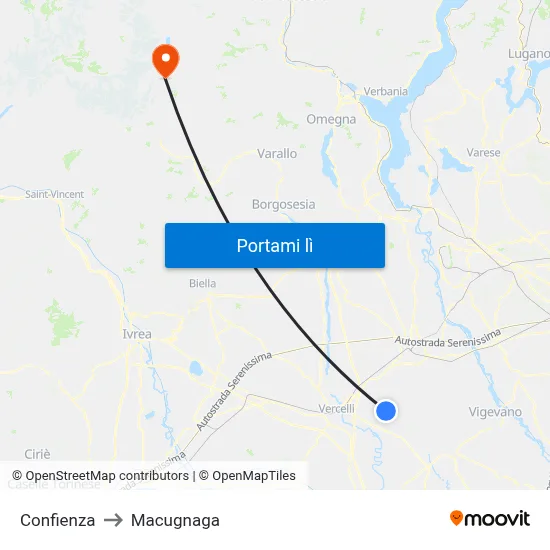 Confienza to Macugnaga map