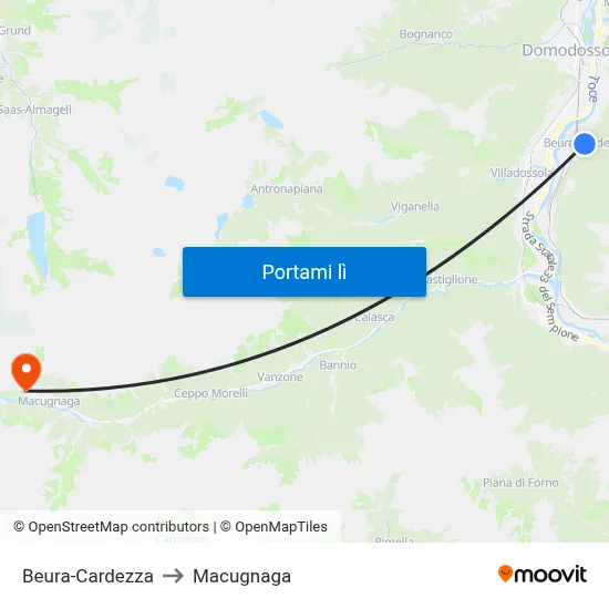 Beura-Cardezza to Macugnaga map