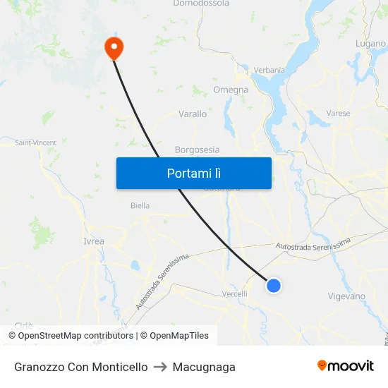 Granozzo Con Monticello to Macugnaga map