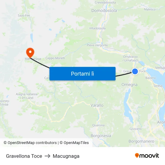 Gravellona Toce to Macugnaga map