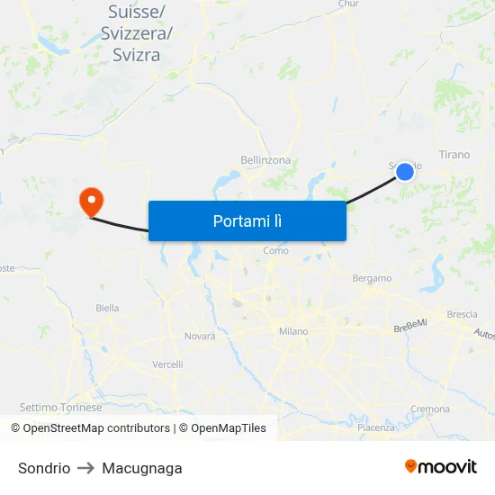 Sondrio to Macugnaga map