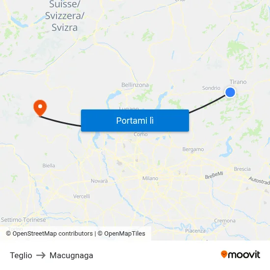 Teglio to Macugnaga map