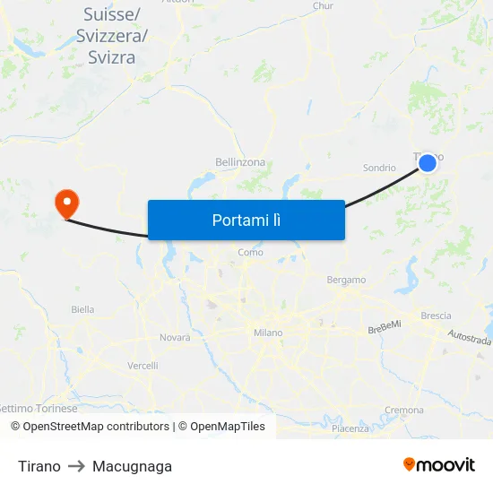 Tirano to Macugnaga map