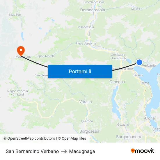 San Bernardino Verbano to Macugnaga map