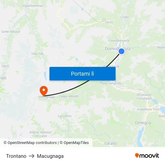 Trontano to Macugnaga map