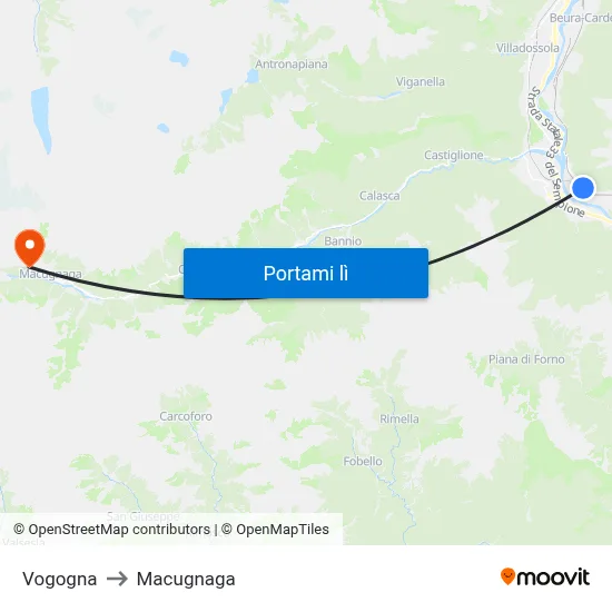 Vogogna to Macugnaga map