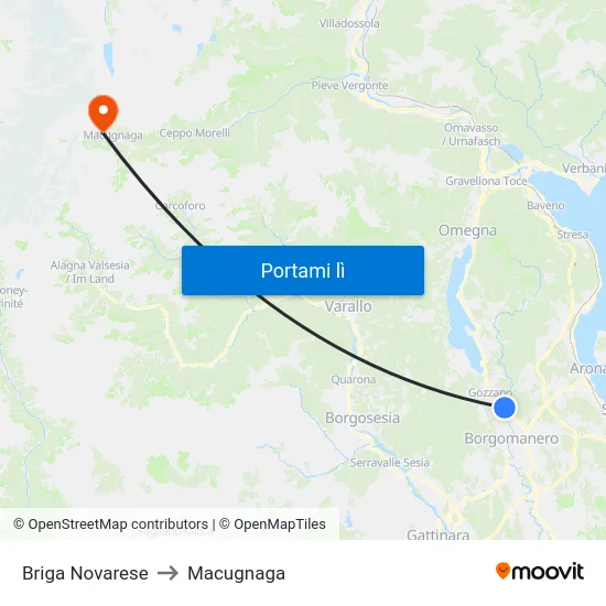 Briga Novarese to Macugnaga map