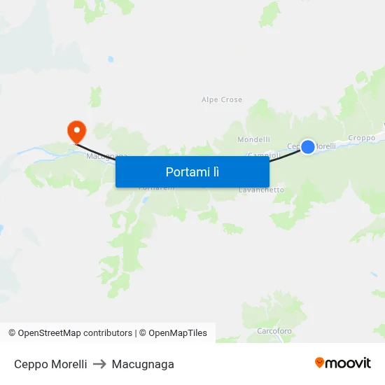 Ceppo Morelli to Macugnaga map