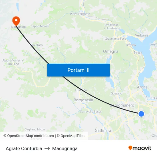 Agrate Conturbia to Macugnaga map