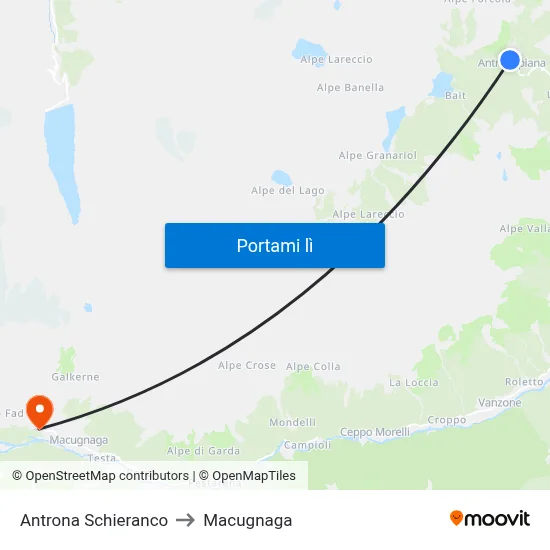 Antrona Schieranco to Macugnaga map