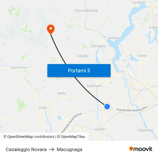 Casaleggio Novara to Macugnaga map