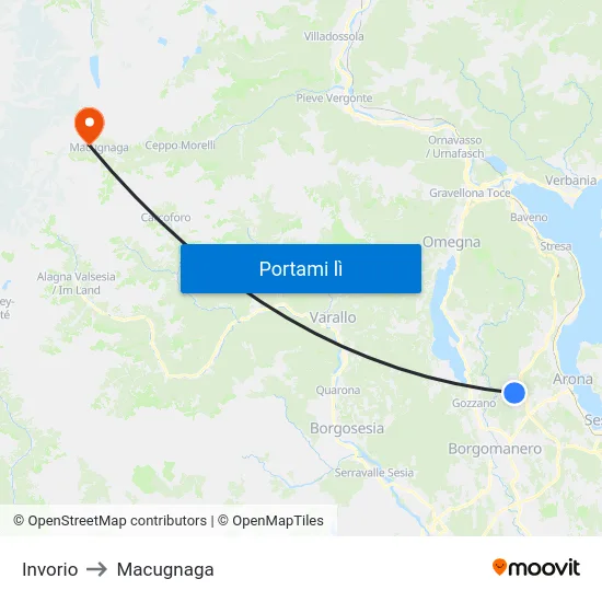 Invorio to Macugnaga map