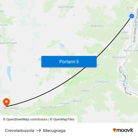 Crevoladossola to Macugnaga map