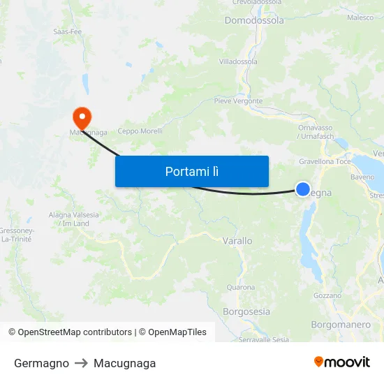 Germagno to Macugnaga map