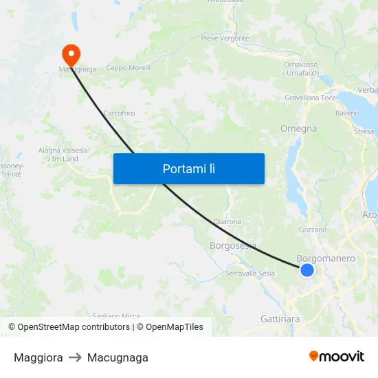 Maggiora to Macugnaga map