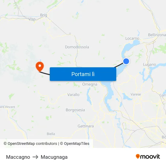 Maccagno to Macugnaga map