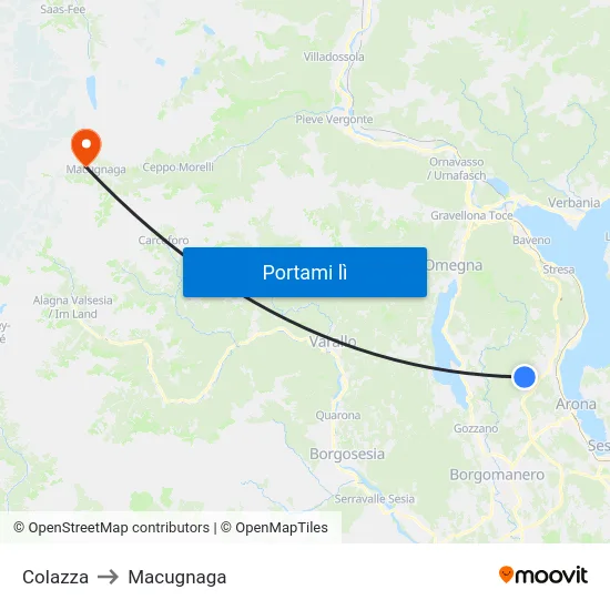 Colazza to Macugnaga map