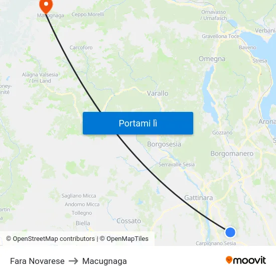 Fara Novarese to Macugnaga map