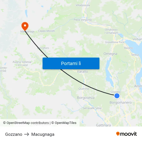 Gozzano to Macugnaga map