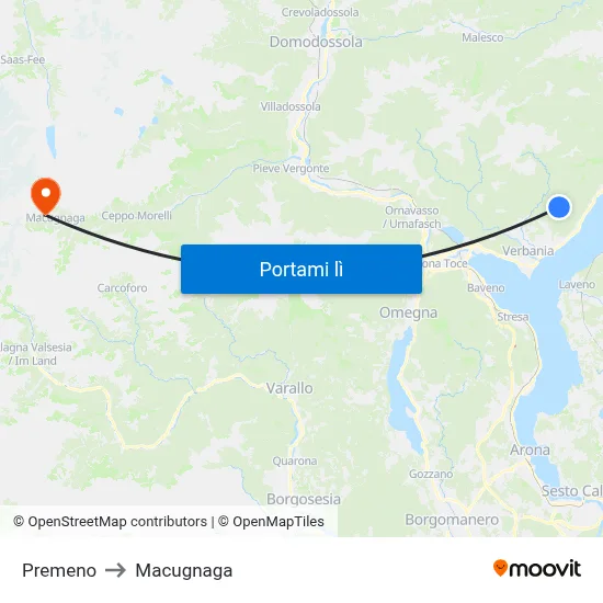 Premeno to Macugnaga map