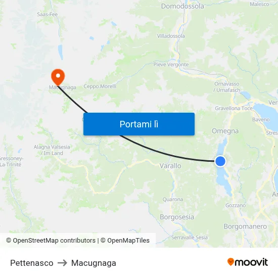 Pettenasco to Macugnaga map