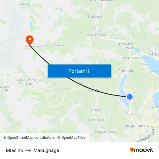 Miasino to Macugnaga map