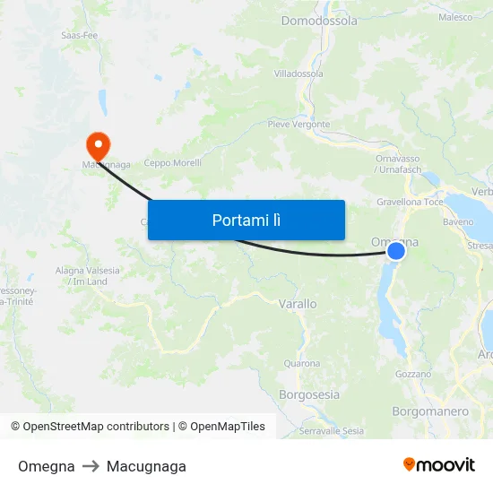 Omegna to Macugnaga map