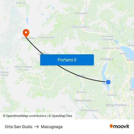 Orta San Giulio to Macugnaga map