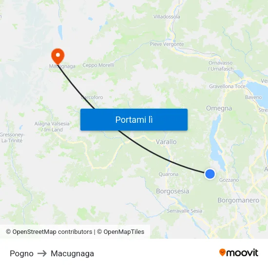 Pogno to Macugnaga map