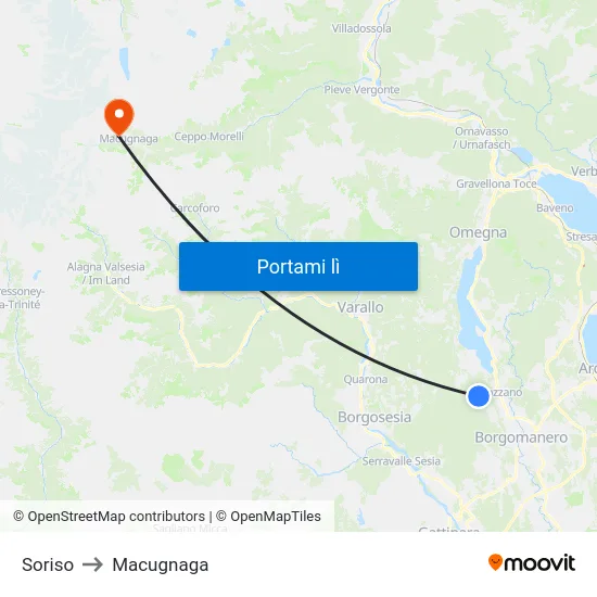 Soriso to Macugnaga map