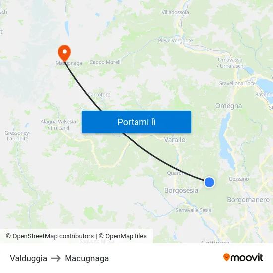 Valduggia to Macugnaga map