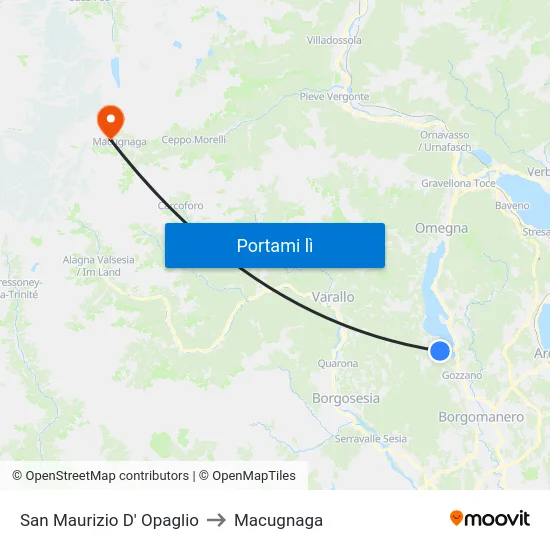 San Maurizio D' Opaglio to Macugnaga map