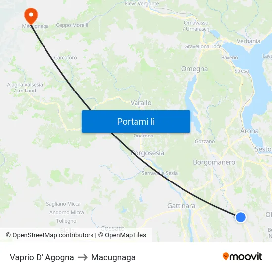 Vaprio D' Agogna to Macugnaga map