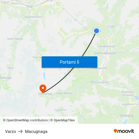 Varzo to Macugnaga map