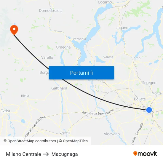 Milano Centrale to Macugnaga map