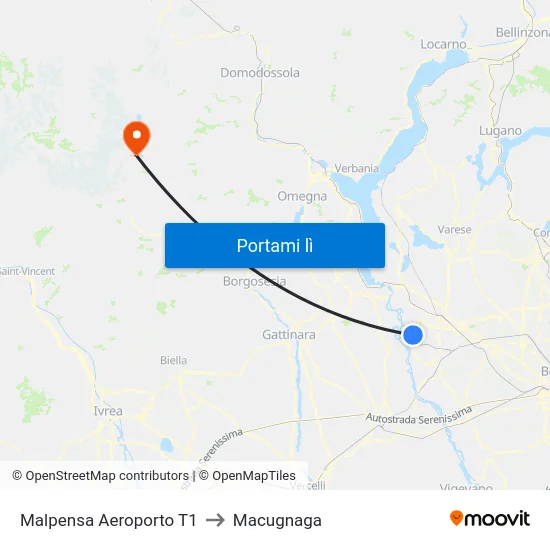 Malpensa Aeroporto T1 to Macugnaga map