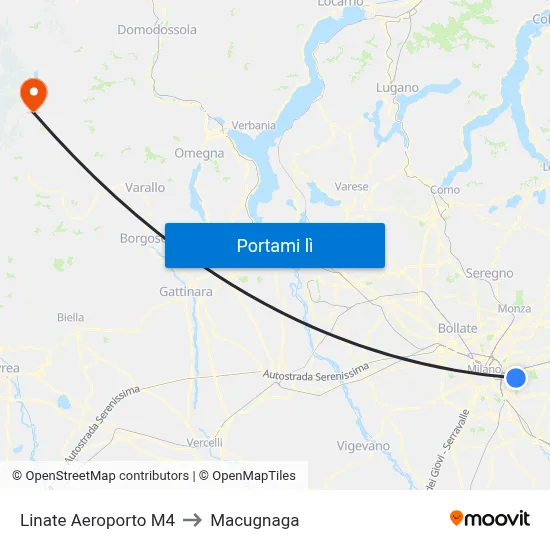 Linate Aeroporto M4 to Macugnaga map