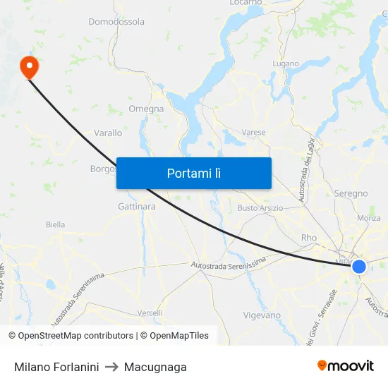 Milano Forlanini to Macugnaga map