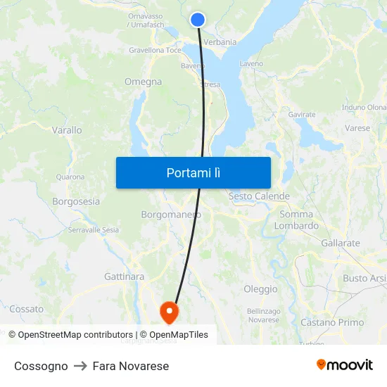 Cossogno to Fara Novarese map