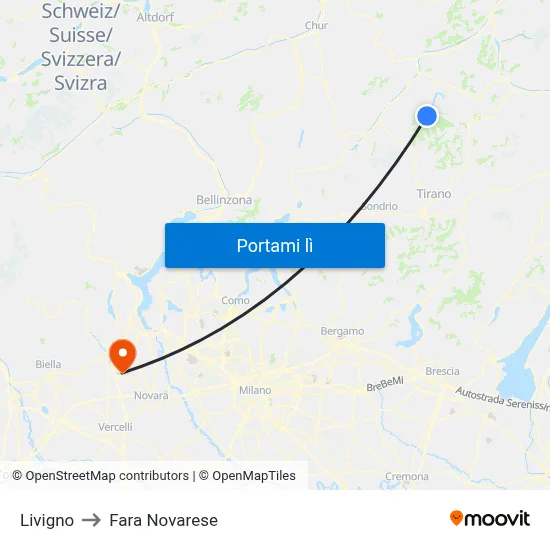 Livigno to Fara Novarese map
