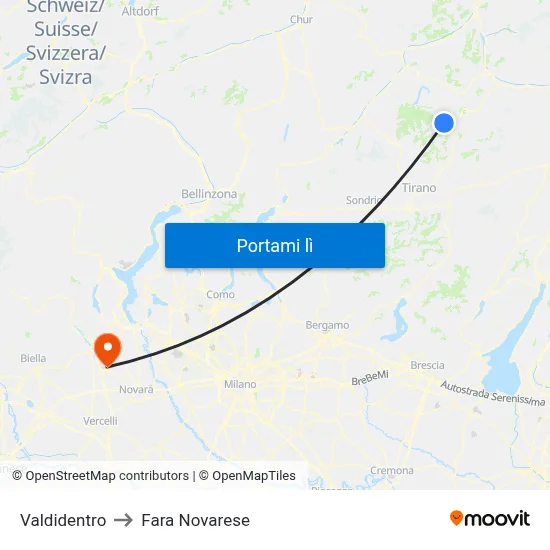 Valdidentro to Fara Novarese map