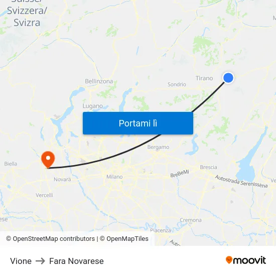 Vione to Fara Novarese map